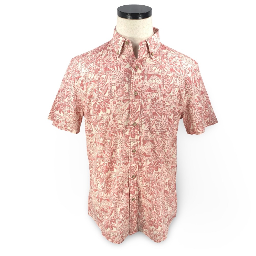 Faherty Brand Mens Playa Shirt Coral Tile Print Short Sleeve Stretch  Medium NWT